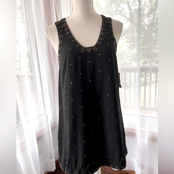 Free People Soho Studded Sleeveless V  Neck Mini Dress Black Size 0 NWT - Picture 2 of 16